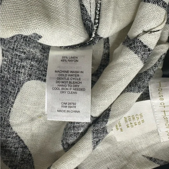 House Of Harlow 1960 Linen Blend Black Cream Wide Leg Side Slit Pants 10 boho - Picture 5 of 10